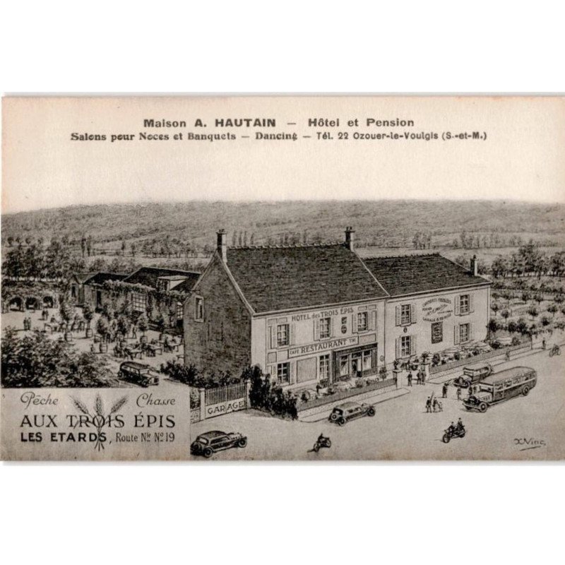 OZOUER-le-VOULGIS: hôtel et pension salons pour noces et banquets, dancing, aux trois épis - très bon état