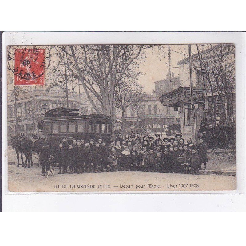 NEUILLY-SUR-SEINE: ile de la grande jatte, départ pour l'école hiver 1907-1908 - état NEUILLY-SUR-SEINE: ile de la grande jatte, départ pour l'école hiver 1907-1908 - état