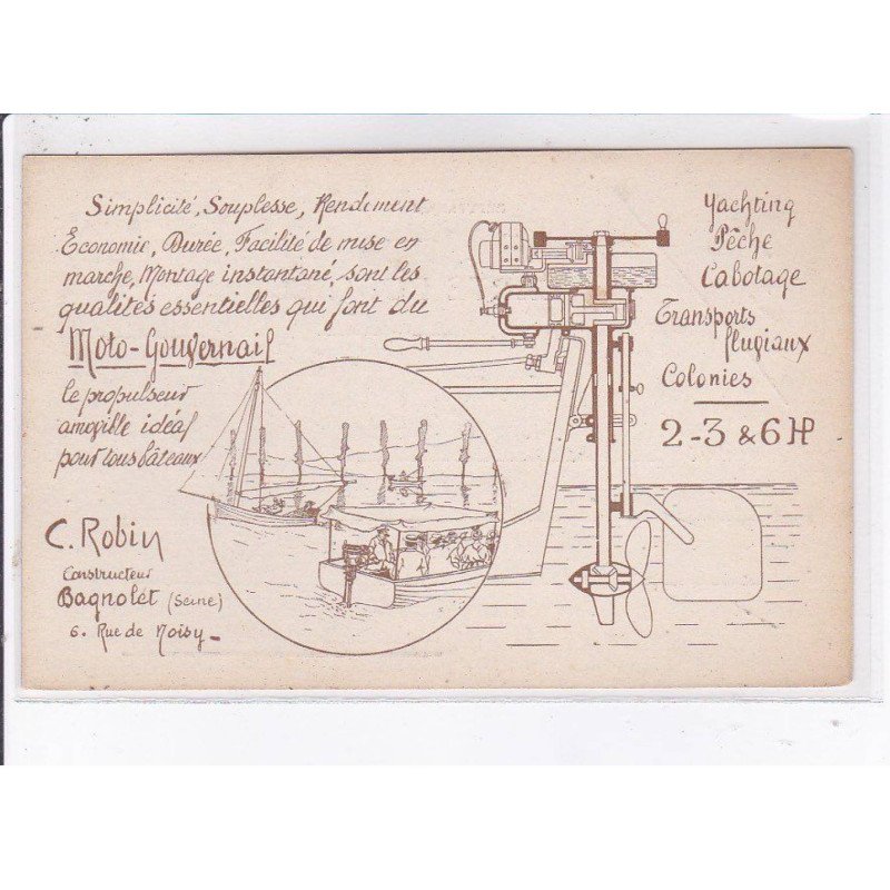 BAGNOLET: moto-gouvernail, yachting pêche cabotage transport fluviaux colonies - très bon état