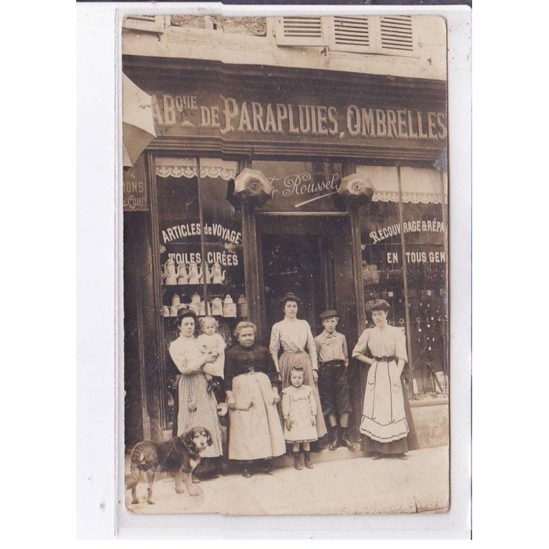 PARIS: boutique de parapluies ombrelles, articles de voyage toilés cirés ROUSSEL, à localiser - très bon état