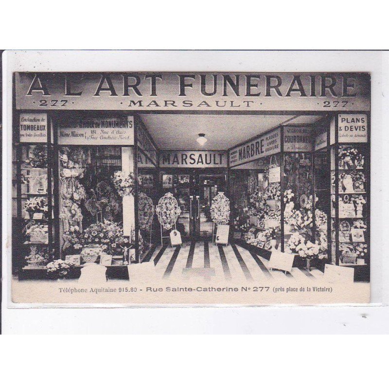 BORDEAUX: a l'art funeraire marsault rue sainte-catherine n°277 - très bon état