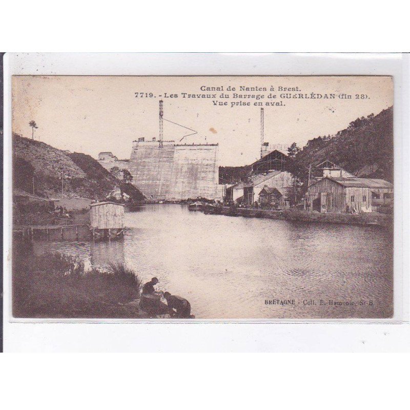 GUERLEDAN: canal de nantes à brest les travaux du barrage vue prise en aval - très bon état