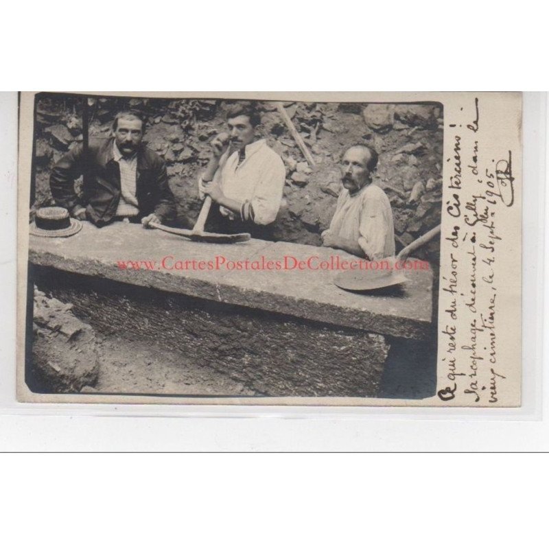 GILLY les CITEAUX : carte photo des fouilles archéologiques en 1905 """"ce qui reste du trésors des cisterciens!""""