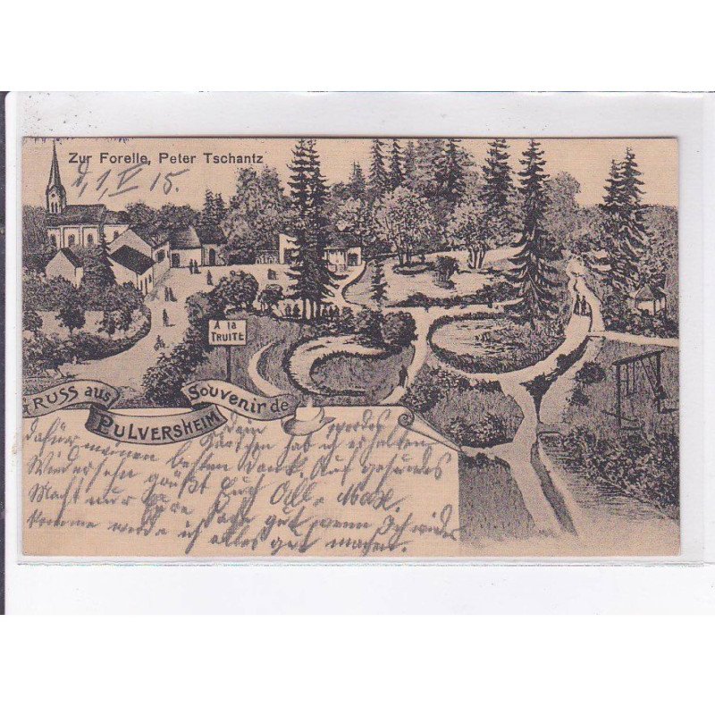 PULVERSHEIM: gruss aus, souvenir de, zur forelle peter tschantz - très bon état PULVERSHEIM: gruss aus, souvenir de, zur forelle peter tschantz - très bon état