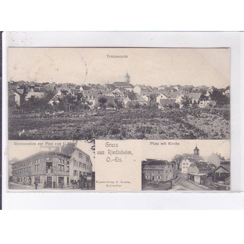 RIEDISHEIM: totalansicht restauration zur post von J. Kleby platz mit kirche - très bon état RIEDISHEIM: totalansicht restauration zur post von J. Kleby platz mit kirche - très bon état