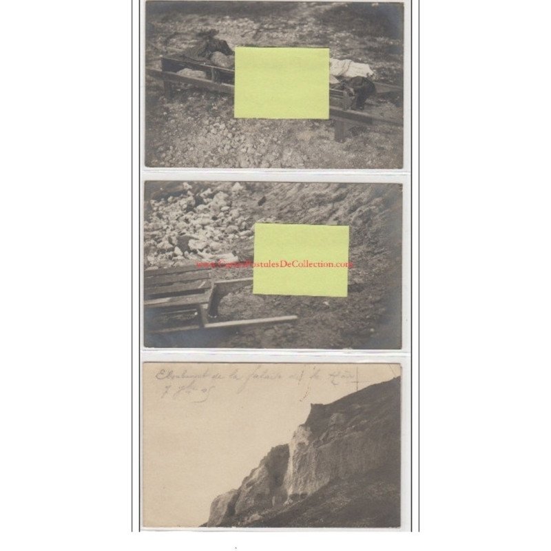 SAINTE ADRESSE : lot de 3 cartes-photo de cadavres lors de l'éboulement de la falaise de la Hère en 1905 - très bon état