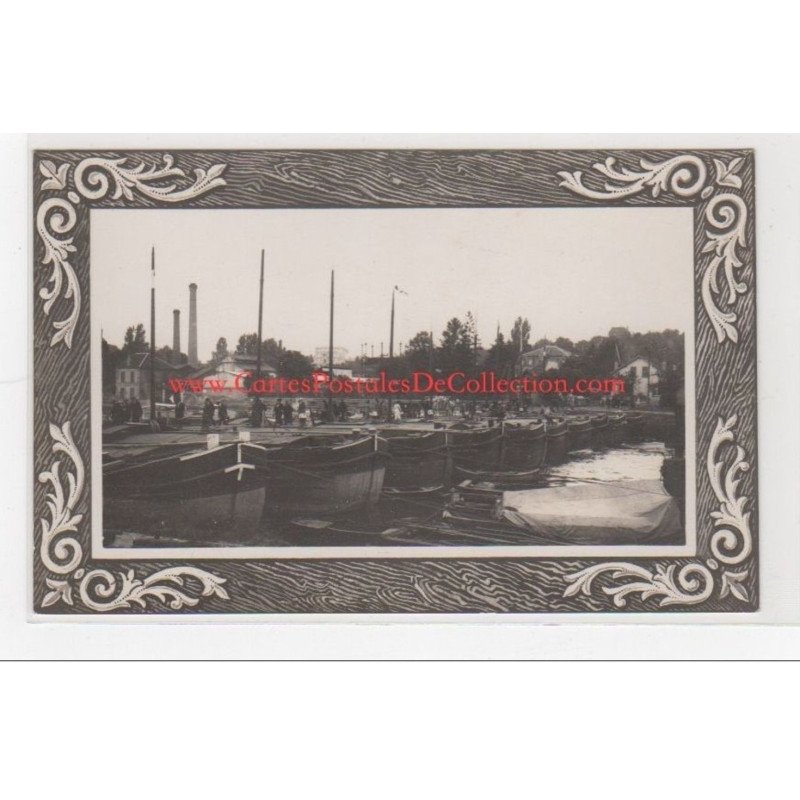 LAGNY : carte photo d'un pont de péniche pendant la première guerre mondiale en 1914 - très bon état