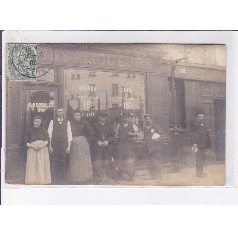 PARIS: 75015-  carte photo du marchnd de vins et liqueurs  au 18 rue linois immeuble détruit, F. Recoules -très bon état