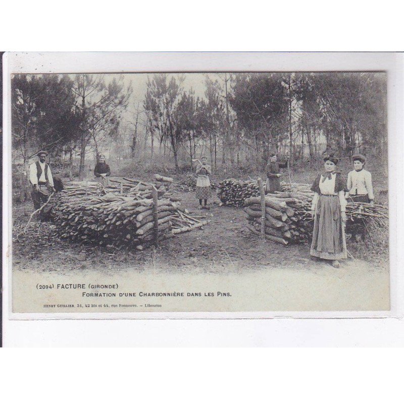 FACTURE: formation d'une charbonnière dans les pins, bois - très bon état