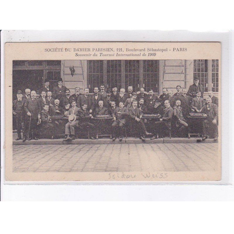 PARIS: société du damier parisien 121 bld sébastopol souvenir tournoi international 1909, jeu de dame - très bon état