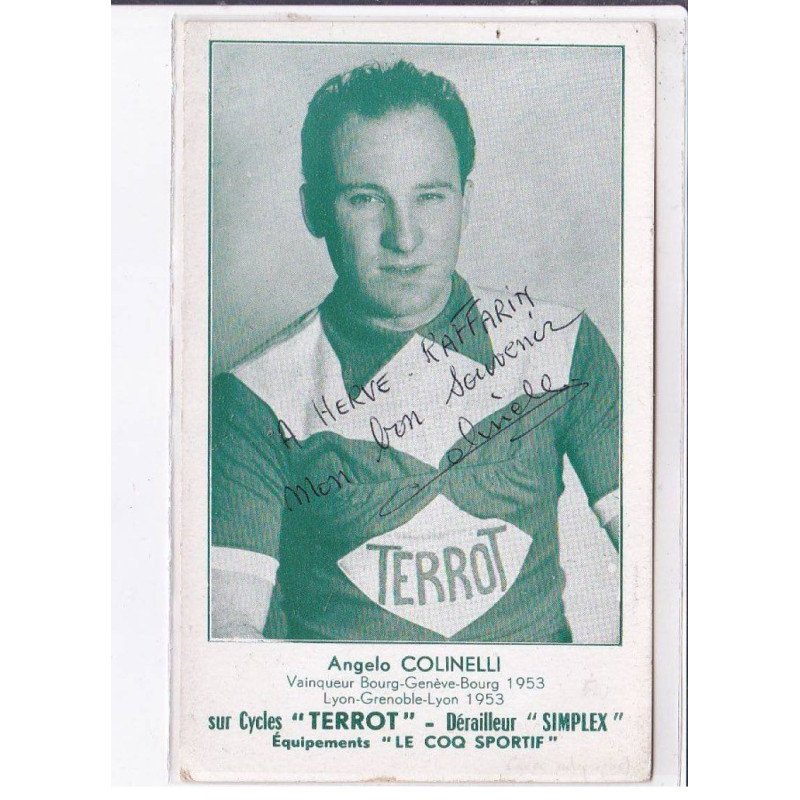 LYON-GRENOBLE-LYON: Angelo Colineau, vainqueur bourg-genève-bourg 1953, cyclusme, autographe - très bon état