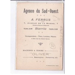 BIARRITZ: agence du sud-ouest, A. Ferrus, 7 avenue de la marne, carte double - très bon état