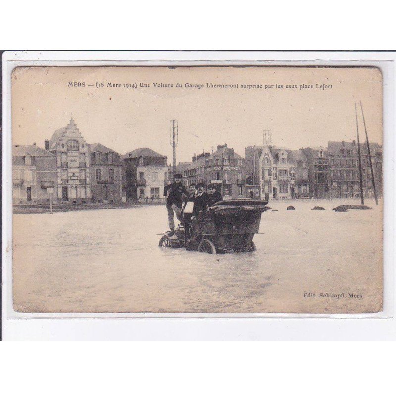 MERS: 16 mars 1914 une voiture du garage lhermeront surprise par les eaux place lefort - état
