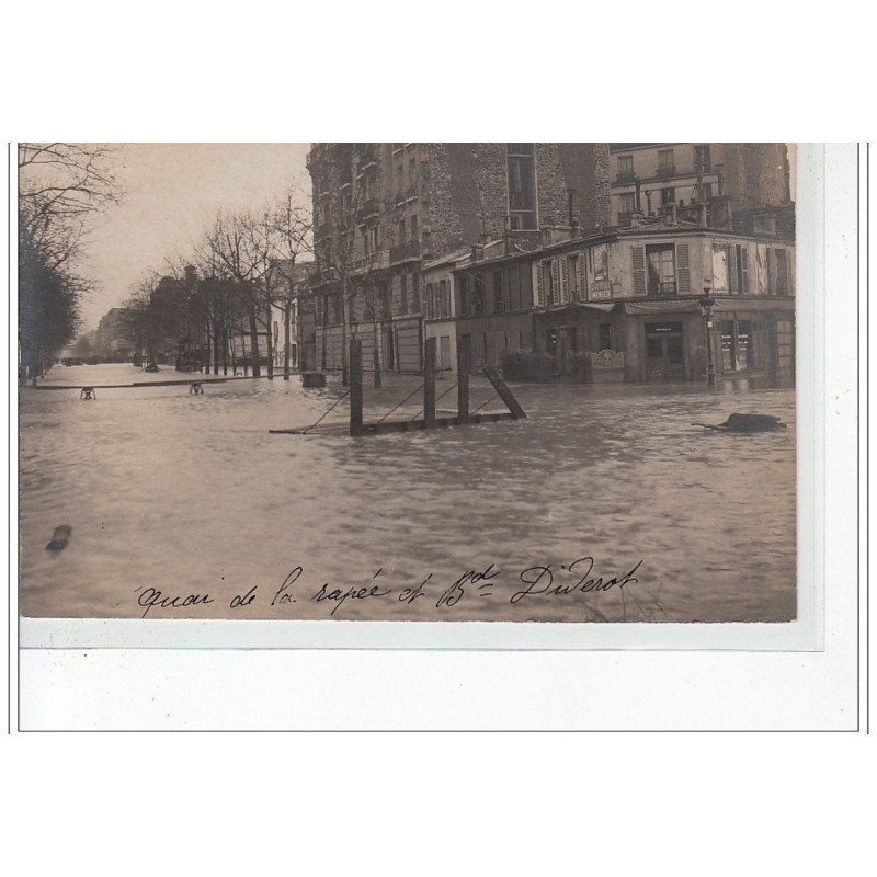 PARIS - inondations 1910 - quai de la rapée et boulevard Diderot - carte photo - très bon état