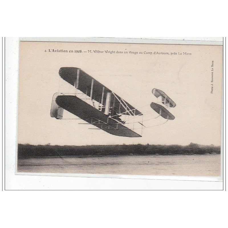 L'Aviation en 1908 - Wilbur Wright dans le virage au Camp d'AUVOURS, près LE MANS - très bon état