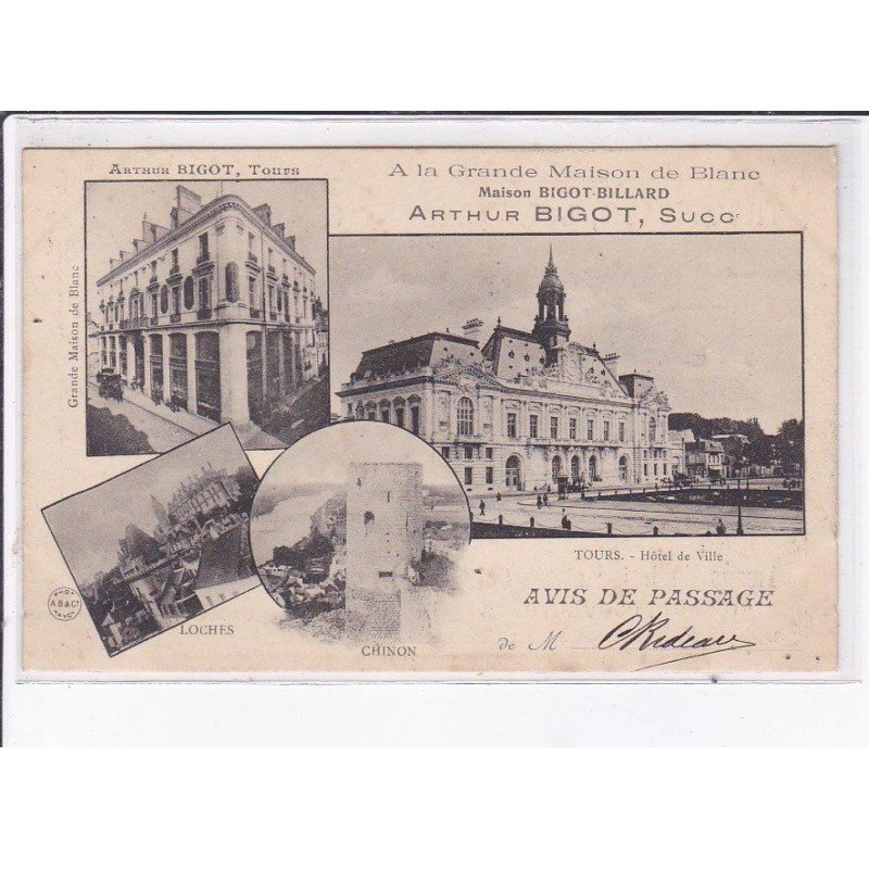TOURS: hôtel de ville, a  la grande maison de blanc, maison Bigot Billard Arthur Bigot - très bon état