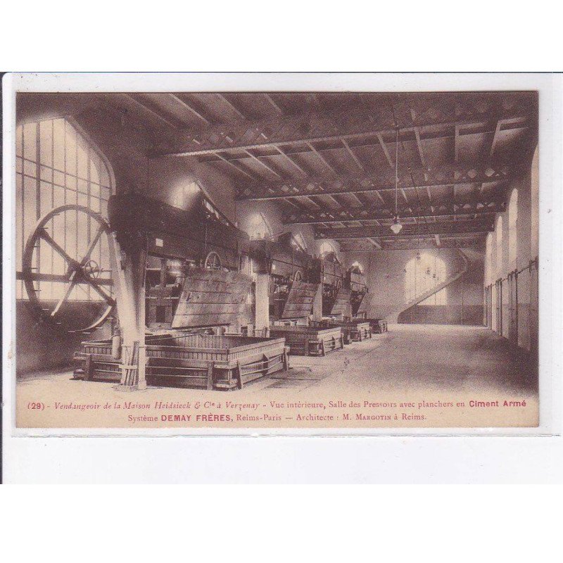 VERZENAY: vue intérieur salle des pressoirs aec planchers en ciment armé - très bon état