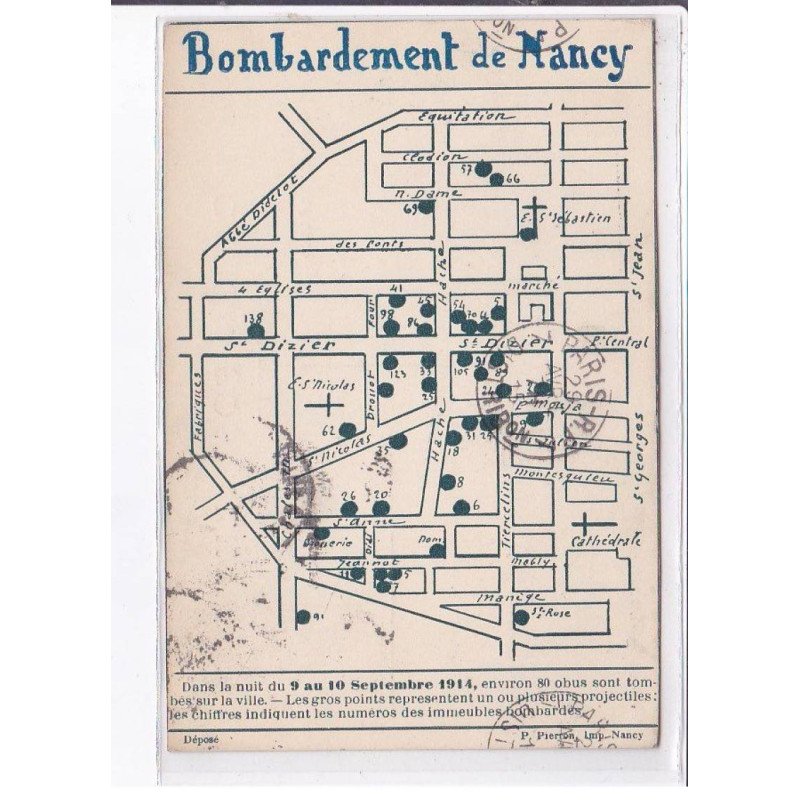 NANCY: bombardement de nancy, carte - très bon état