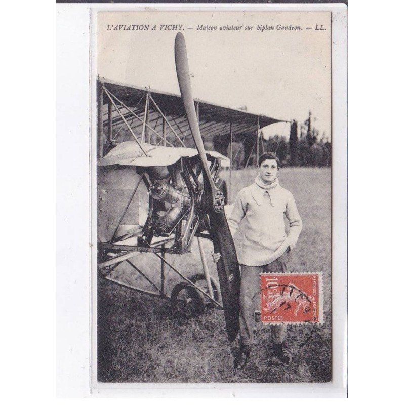 VICHY: maïcon aviateur sur biplan gaudron - très bon état