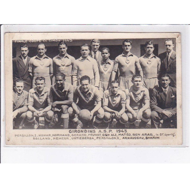 BORDEAUX: football, final coupe ch. simon 1943 - très bon état