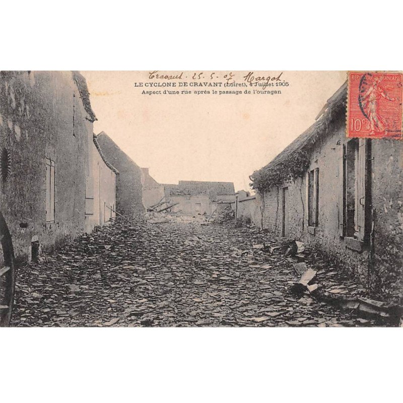 Le Cyclone de CRAVANT - 1905 - Aspect d'une Rue après le passage de l'Ouragan - très bon état