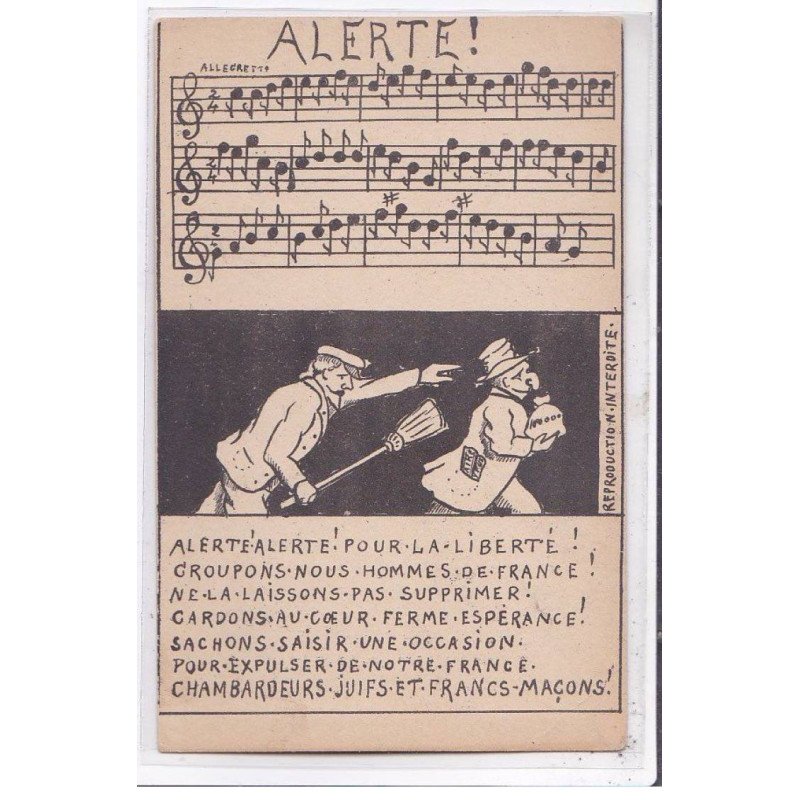 JUDAICA : (carte postale antisémite) cochon - franc maçonnerie - bon état