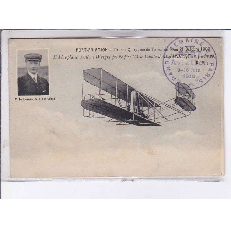 PORT-AVIATION: aéroplane système Wright piloté par M le comte Lembert - CPA philatélie - très bon état