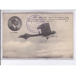 PORT-AVIATION: grande auinzaine de paris, aéroplane Antoinette piloté par Latham - CPA philatélie - très bon état