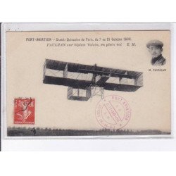 PORT-AVIATION: grande quinzaine de paris, Paulhan sur biplan voisin - CPA philatélie - très bon état