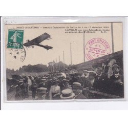 PORT-AVIATION: grande quinzaine de paris, Latham sur son aéroplane - CPA philatélie - très bon état