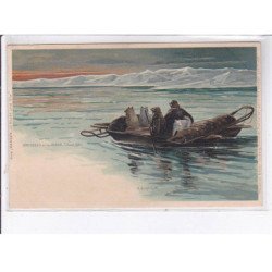 POLAIRE: kreuzung einer rinne, 1895, personnages et chiens sur un petit bateau - très bon état