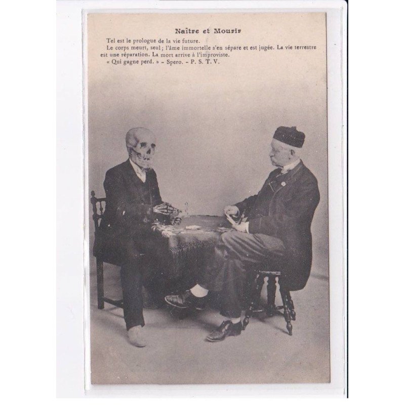 SURREALISME : deux joueurs de cartes (squelette - mort - cartes à jouer) - très bon état