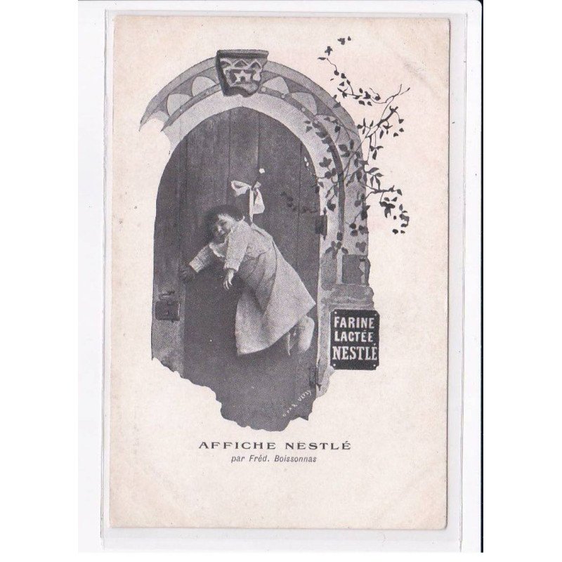 SURREALISME : publicité NESTLE par Boissonnas (bébé accroché à une porte)  - très bon état