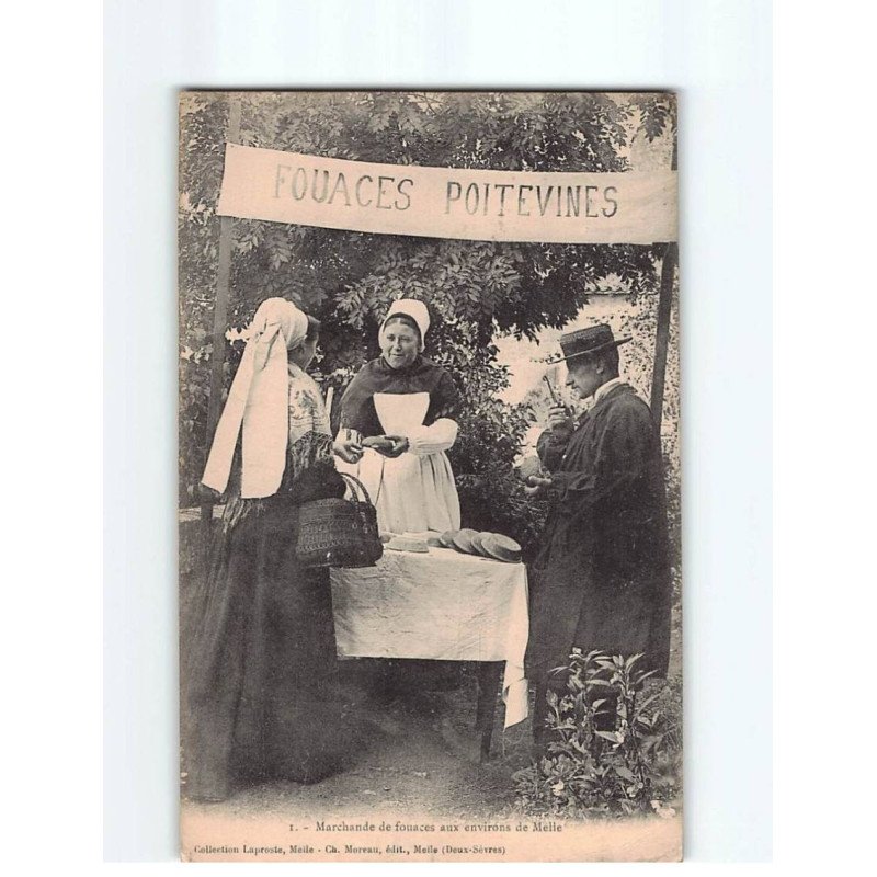 Marchande de Fouaces aux environs de Melle - état ( Partiellement Décollée ) Marchande de Fouaces aux environs de Melle - état ( Partiellement Décollée )