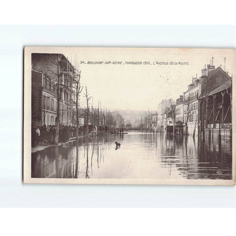 BOULOGNE SUR SEINE : Inondation 1910, L'Avenue de la reine - très bon état