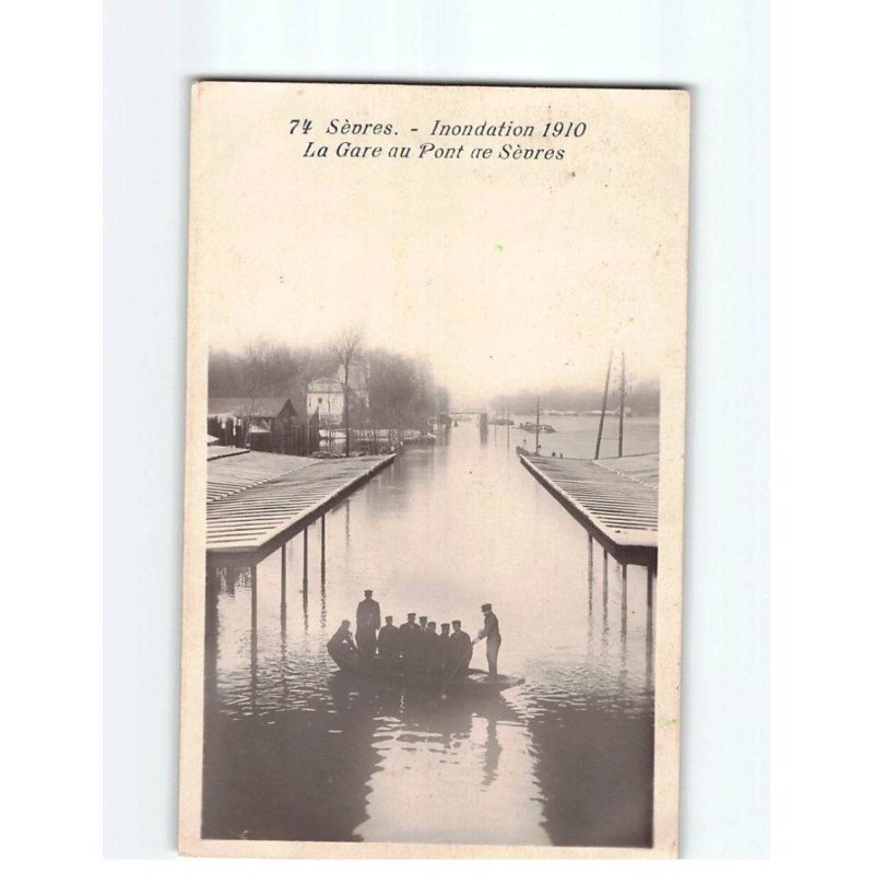 SEVRES : Inondation 1910, La gare au pont de Sèvres - très bon état