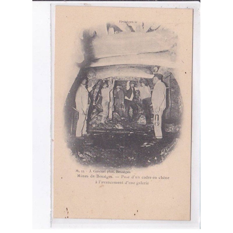 BESSEGES: mines, pose d'un cadre en chêne à l'avancement d'une galerie - très bon état