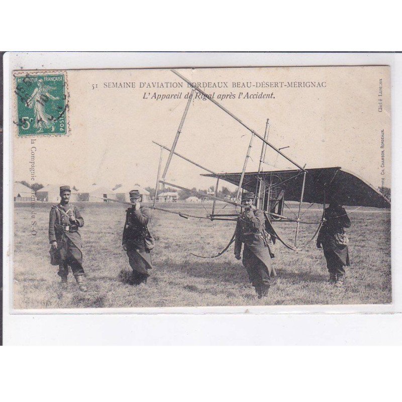 BORDEAUX: semaine d'aviation, beau-désert-mérignac, l'appareil de rigal après l'accident - très bon état