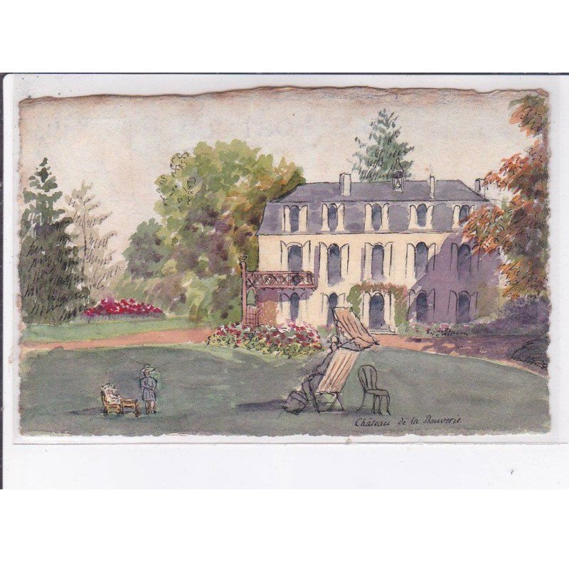LA BOUVERIE: château de la bouverie, carte peinte à la main, château de la bouverie - très bon état