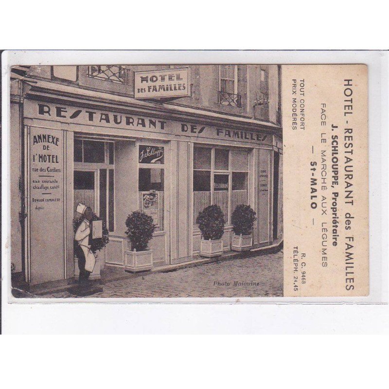 SAINT-MALO: hôtel-restaurant des familles, J. Schlouppe, face le marché aux légumes - état