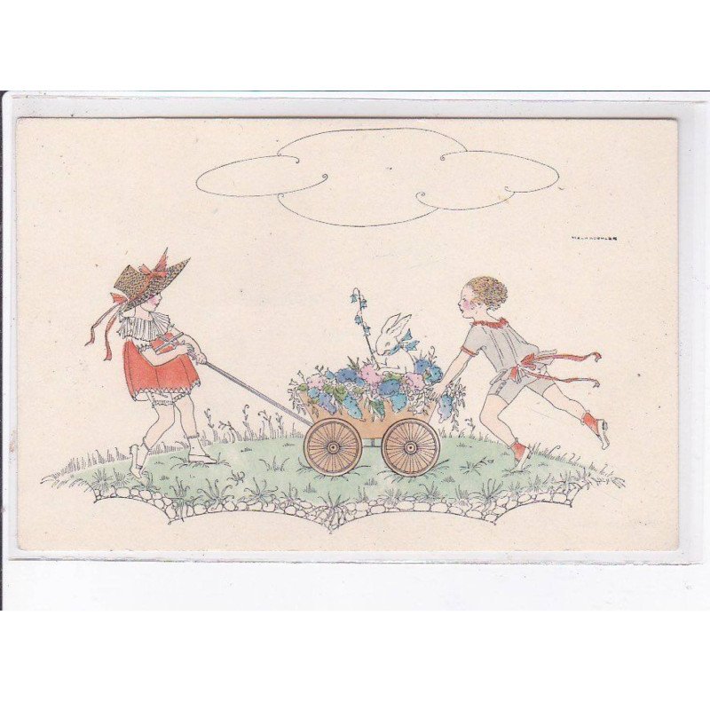MELA KOEHLER: ART DECO: enfants et lapin - très bon état MELA KOEHLER: ART DECO: enfants et lapin - très bon état