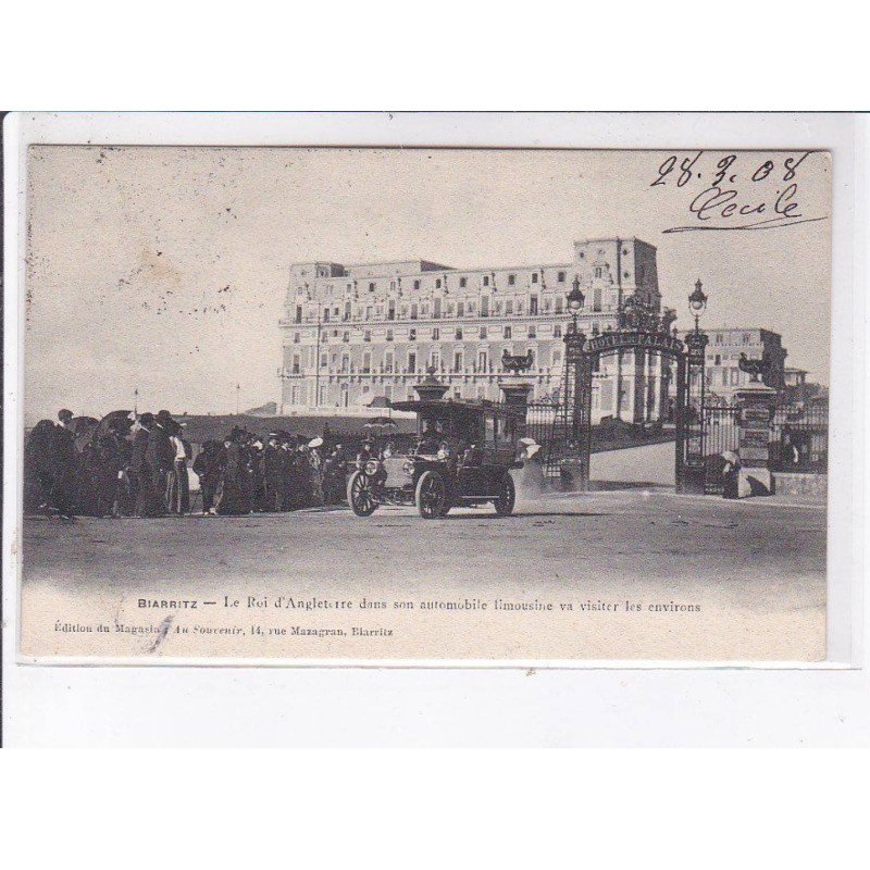 BIARRITZ: le roi d'angleterre Edouard VII dans son automobile limousine va visiter les environs - très bon état BIARRITZ: le roi d'angleterre Edouard VII dans son automobile limousine va visiter les environs - très bon état