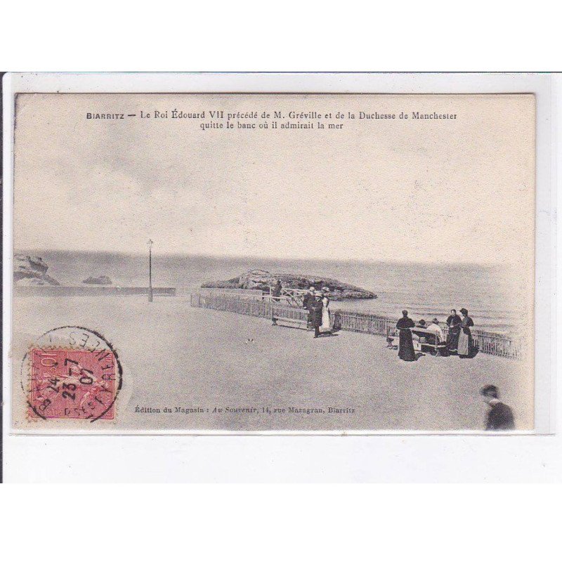 BIARRITZ: le roi d'angleterre Edouard VII précédé de M. Gréville et duchesse de Manchester - état BIARRITZ: le roi d'angleterre Edouard VII précédé de M. Gréville et duchesse de Manchester - état