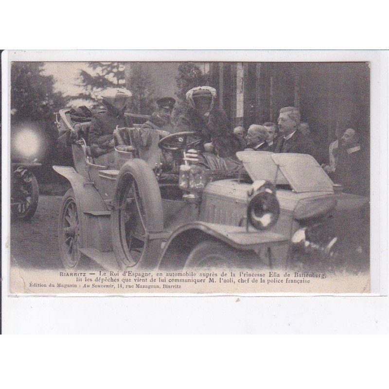 BIARRITZ: roi d'espagne en automobile auprès de princesse Ena de battenberg - état BIARRITZ: roi d'espagne en automobile auprès de princesse Ena de battenberg - état