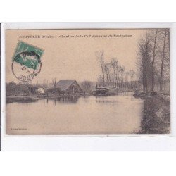 ROUTELLE: chantier de la Cie lyonnaise de navigation, texte 14 juillet, péniche - très bon état