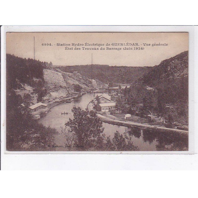 GUERLEDAN: station hydro électrique, vue générale, état des travaux du barrage - très bon état