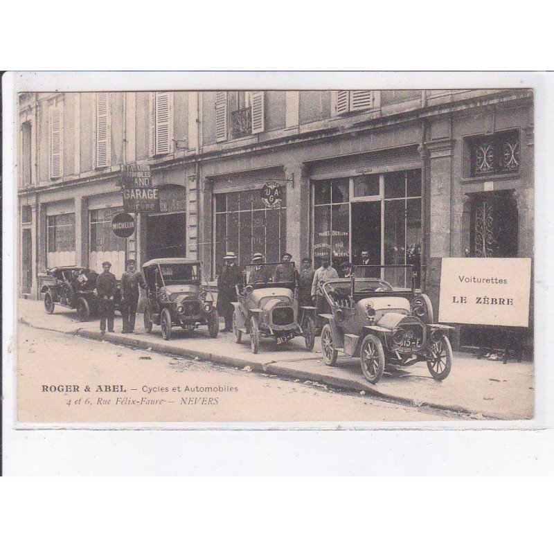 NEVERS: roger et abel, cycles et automobiles, garage, voiturette le zèbre - très bon état