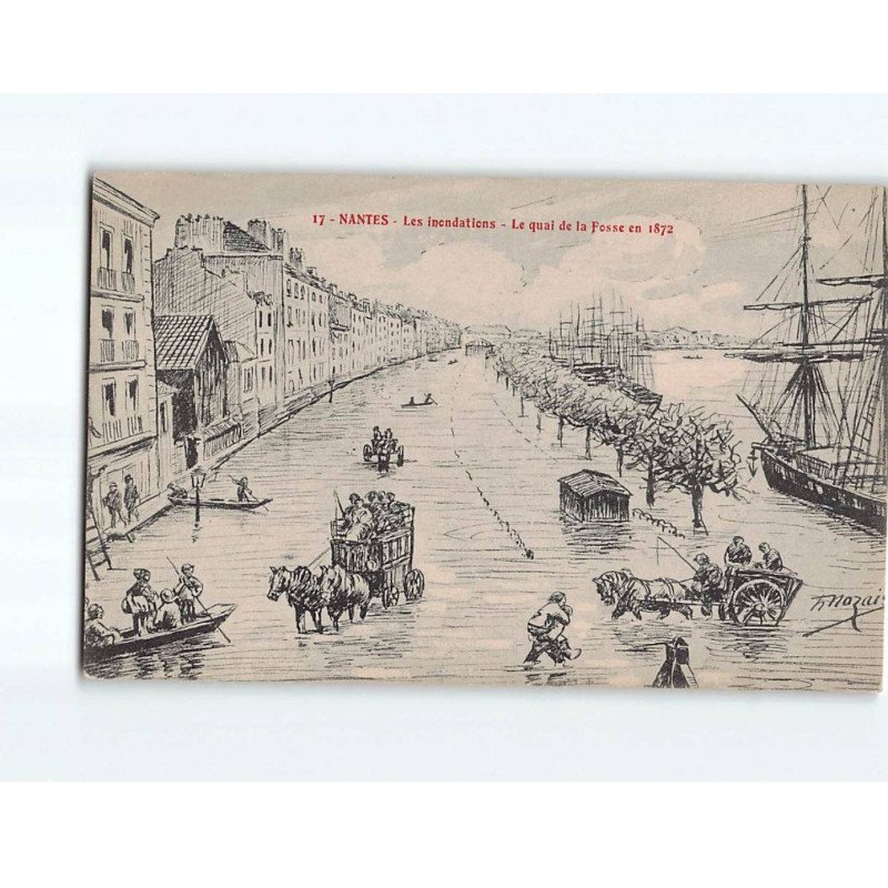 NANTES : Les Inondations, le Quai de la Fosse en 1872 - très bon état