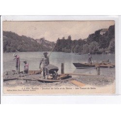 SUISSE : GENEVE - jonction de l'Arve et du Rhône - les tireurs de sable (rare en couleur)- bon état (petit pli d'angle)