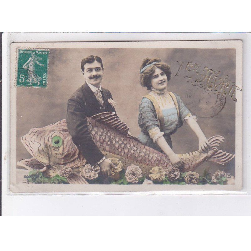 FANTAISIE - 1er avril - surréalisme: homme et femme, poisson - très bon état